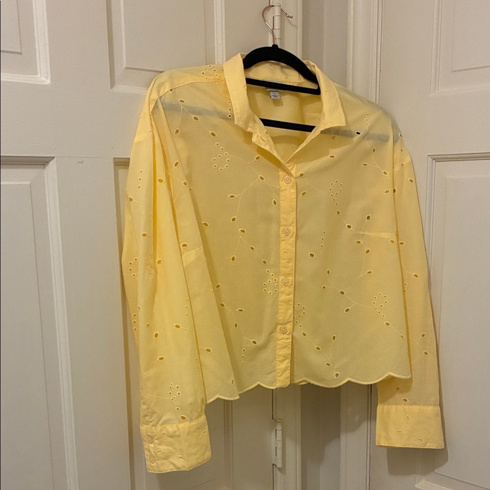 Yellow Eyelet Button-Up Blouse